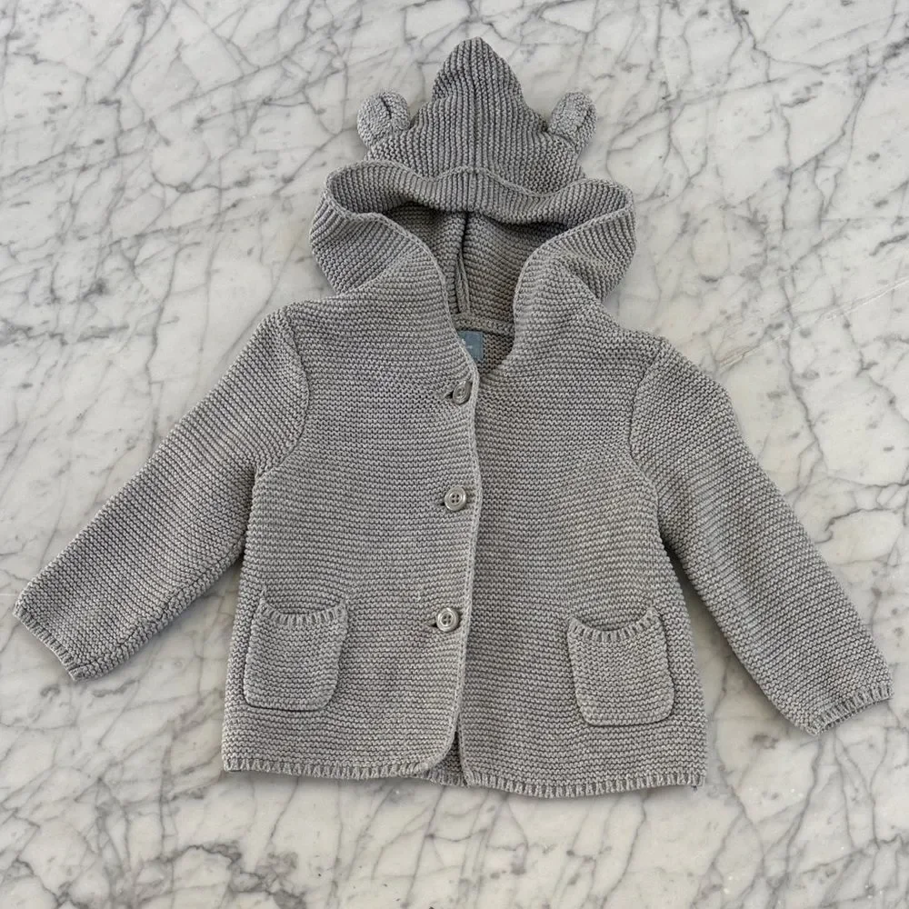 Gray Knit Baby Cardigan Sz 6-12 Mo Bear Ears Gap